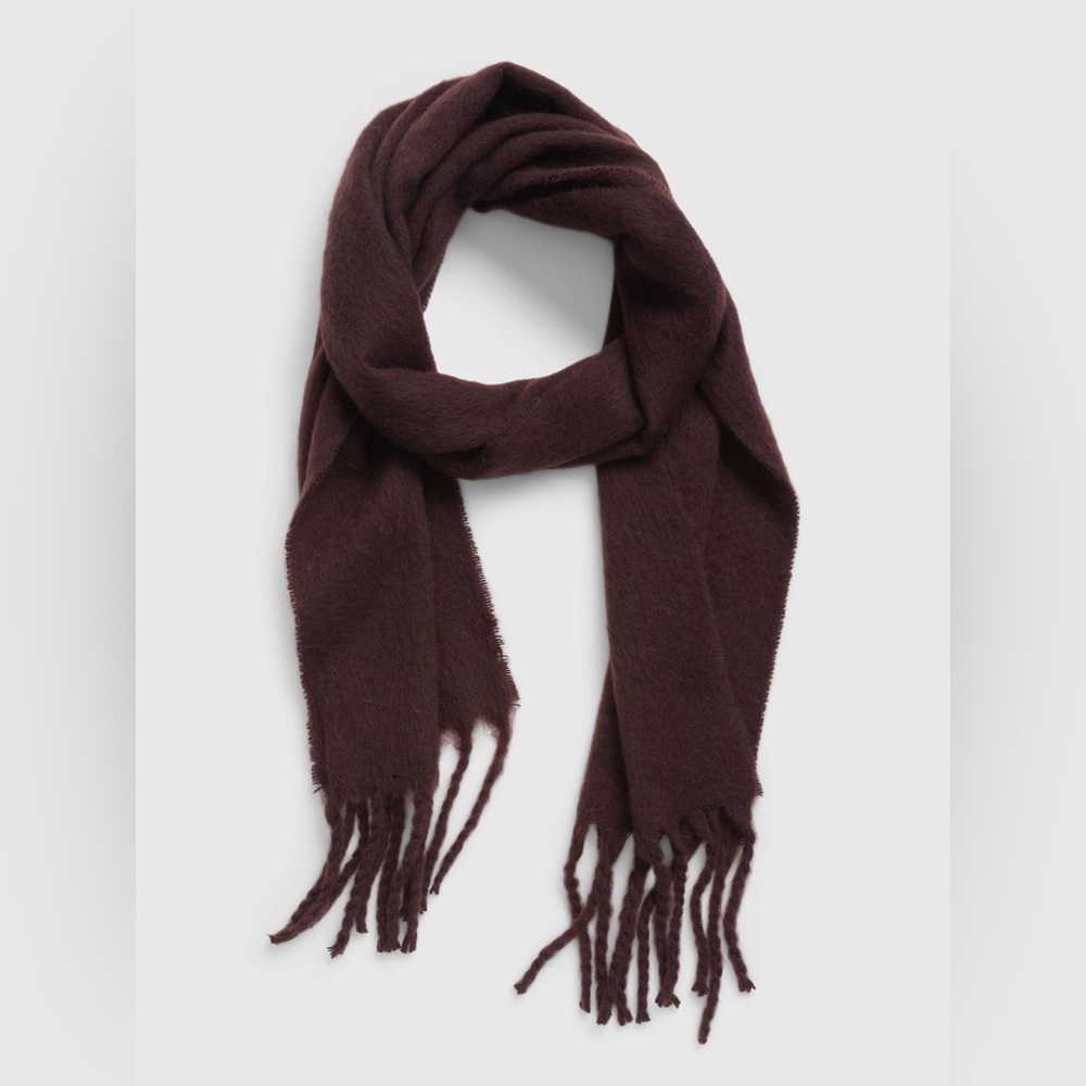 GAP Oversized Brushed Cozy Soft Knit Fringe Scarf Eggplant Purple NEW